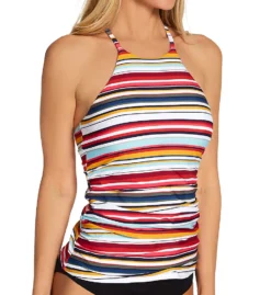 Anne Cole Boardwalk Stripe High Neck Tankini Swim Top 21MT20B