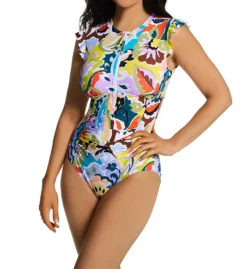 Anne Cole Kashmir Paisley Flutter Sleeve Zip 1 Pc Swimsuit MO0796