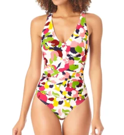 Anne Cole Camo Petal V-Neck Shirred One Piece Swimsuit MO09163