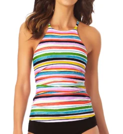 Anne Cole Painted Sky Stripe High Neck Tankini Swim Top MT20684