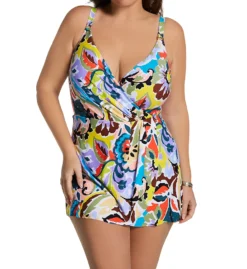 Anne Cole Plus Size Kashmir Paisley Surplice 1 Pc Swim Dress PD6106