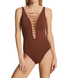 Featured Products 1 Bleu Rod Beattie Let's Get Knotty Lace Down One Piece Swimsuit KN22232
