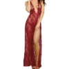 Dreamgirl Scalloped Lace Halter Gown With Thong Set 10460