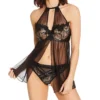 Dreamgirl Sheer Mesh And Lace High Neck Babydoll 11796