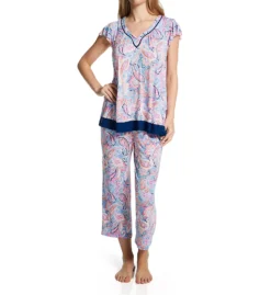 Ellen Tracy Paisley Short Sleeve Cropped Pant PJ Set 8725597