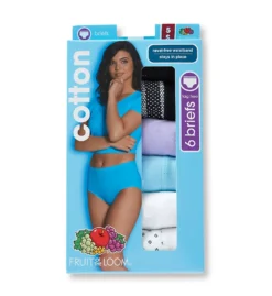 Fruit Of The Loom Cotton Brief Panty Assorted - 6 Pack 6DBRIA1 -Pour Moi Bikinis Shop fruit of the loom fotl01 6dbria1 cs1