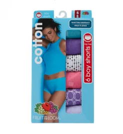Fruit Of The Loom Cotton Assorted Low Rise Boyshort Panty - 6 Pack 6DBSTA1 -Pour Moi Bikinis Shop fruit of the loom fotl01 6dbsta1 cs1