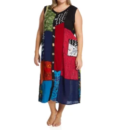 La Cera Button Front Patchwork Rayon Lounge Dress 2746 -Pour Moi Bikinis Shop la cera lace01 2746 cs6