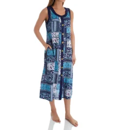 La Cera Button Front Sleeveless Lounge Dress With Pockets 2746B