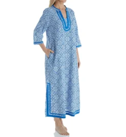 La Cera 100% Cotton Woven Tile Print Caftan 32681