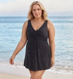 Miraclesuit Plus Size Pin Point Marais One Piece Swimdress 6518835 -Pour Moi Bikinis Shop miraclesuit mira01 6518835 cs6