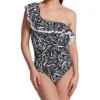 Profile By Gottex Black Swan One Shoulder Ruffle One Piece Swimsuit BS2061