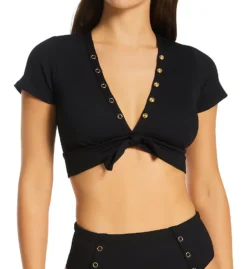 Robin Piccone Amy Raglan Tie Front Swim Top 220809