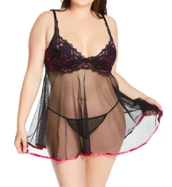 Shirley Of Hollywood Plus Size Two Tone Lace 2-Piece Babydoll Set X25824