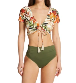 Vince Camuto Seychelles Floral Cropped Short Sleeve Swim Top V01725 -Pour Moi Bikinis Shop vince camuto vc01 v01725 cs1