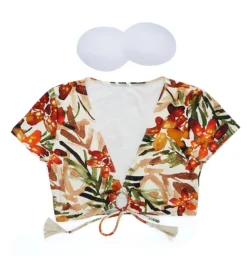Vince Camuto Seychelles Floral Cropped Short Sleeve Swim Top V01725 -Pour Moi Bikinis Shop vince camuto vc01 v01725 cs6