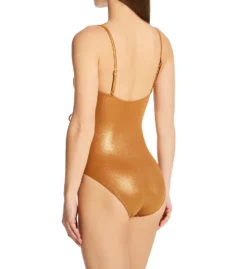 Vince Camuto Gold Shimmer Cinch Front V-Neck One Piece Swimsuit V02731 -Pour Moi Bikinis Shop vince camuto vc01 v02731 bs