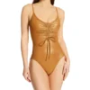Vince Camuto Gold Shimmer Cinch Front V-Neck One Piece Swimsuit V02731 -Pour Moi Bikinis Shop vince camuto vc01 v02731 gs